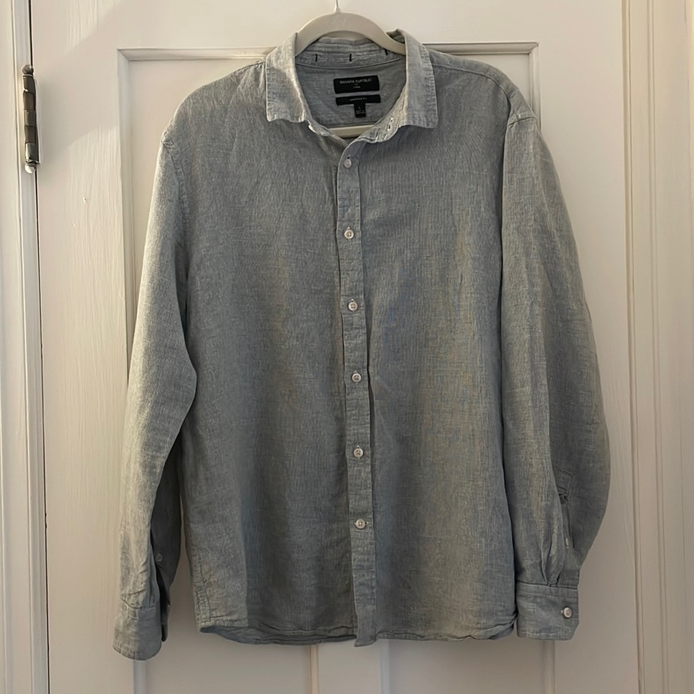 Men’s Banana Republic Linen Blend Grey Button Down Shirt | Size L